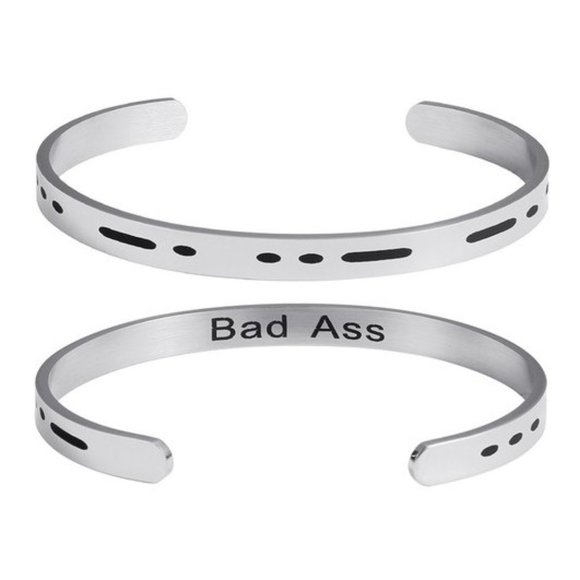 'Bad Ass' Morse Code Stainless Steel Bracelet - Picture 2 of 2
